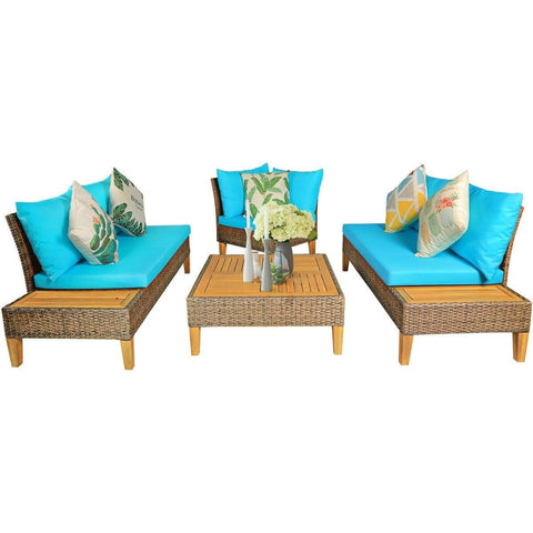 Costway Outdoor Furniture 4 PCS Patio Rattan Furniture Set with Wooden Side Table by Costway