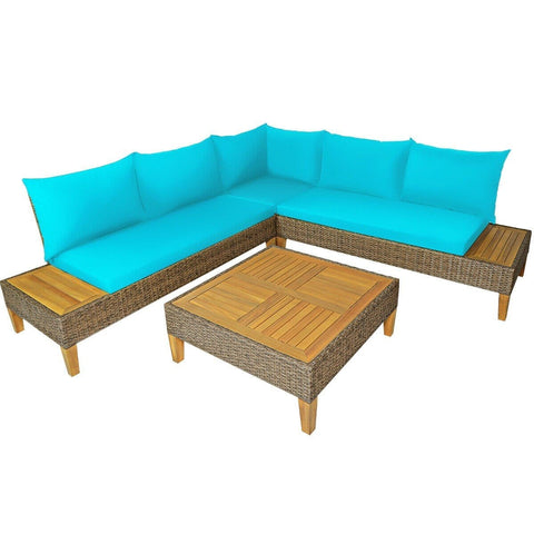 Costway Outdoor Furniture 4 PCS Patio Rattan Furniture Set with Wooden Side Table by Costway