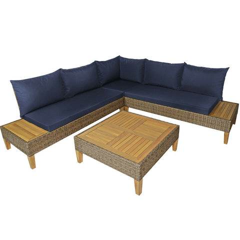 Costway Outdoor Furniture 4 PCS Patio Rattan Furniture Set with Wooden Side Table by Costway