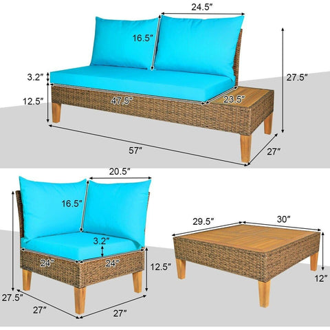 Costway Outdoor Furniture 4 PCS Patio Rattan Furniture Set with Wooden Side Table by Costway