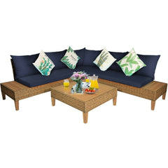 Costway Outdoor Furniture 4 PCS Patio Rattan Furniture Set with Wooden Side Table by Costway