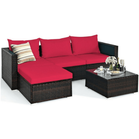 Costway Outdoor Furniture 5 Pcs Patio Rattan Sectional Furniture Set with Cushions and Coffee Table By Costway 5 Pcs Patio Rattan Sectional Furniture Cushions Coffee Table Costway