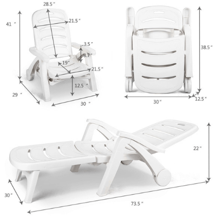 Costway Outdoor Furniture 5 Position Adjustable Folding Lounger Chaise Chair on Wheels by Costway