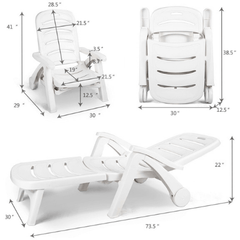 5 Position Adjustable Folding Lounger Chaise Chair on Wheels by Costway