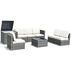 Costway Outdoor Furniture 8 Piece Wicker Sofa Rattan Dinning Set Patio Furniture with Storage Table by Costway 8 Piece Wicker Sofa Rattan Dinning Set Patio  Storage Table by Costway