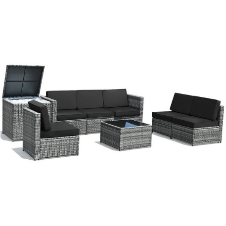 Costway Outdoor Furniture 8 Piece Wicker Sofa Rattan Dinning Set Patio Furniture with Storage Table by Costway 8 Piece Wicker Sofa Rattan Dinning Set Patio  Storage Table by Costway