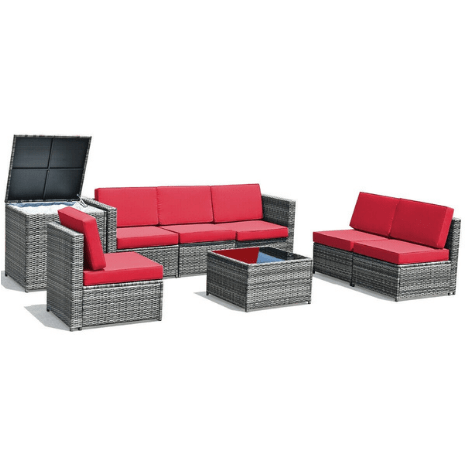 Costway Outdoor Furniture 8 Piece Wicker Sofa Rattan Dinning Set Patio Furniture with Storage Table by Costway 8 Piece Wicker Sofa Rattan Dinning Set Patio  Storage Table by Costway