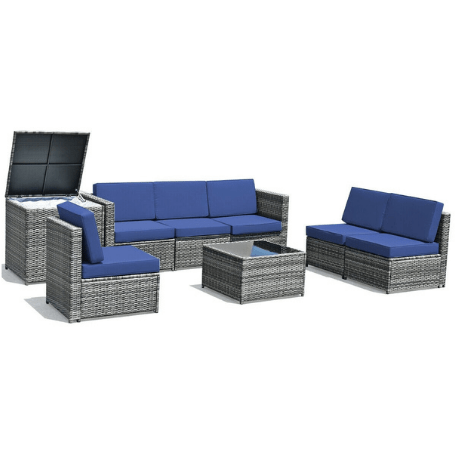 Costway Outdoor Furniture 8 Piece Wicker Sofa Rattan Dinning Set Patio Furniture with Storage Table by Costway 8 Piece Wicker Sofa Rattan Dinning Set Patio  Storage Table by Costway