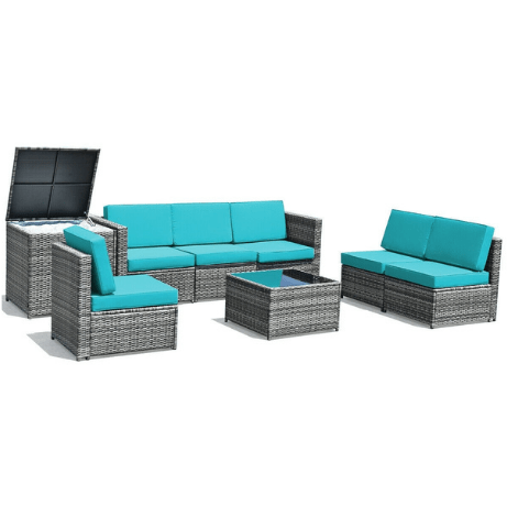 Costway Outdoor Furniture 8 Piece Wicker Sofa Rattan Dinning Set Patio Furniture with Storage Table by Costway 8 Piece Wicker Sofa Rattan Dinning Set Patio  Storage Table by Costway8 Piece Wicker Sofa Rattan Dinning Set Patio Furniture with Storage Table by Costway