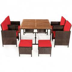 9 Pieces Patio Rattan Dining Cushioned Chairs Set by Costway