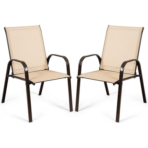 Costway Outdoor Furniture Beige 2 Pcs Patio Chairs Outdoor Dining Chair with Armrest by Costway 7461758041418 81926753-Be