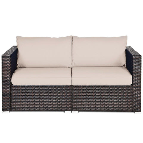 Costway Outdoor Furniture Beige 2 PCS Patio Rattan Sectional Conversation Sofa Set by Costway 7461759226920 86547092-Be 2 PCS Patio Rattan Sectional Conversation Sofa Set by Costway 86547092