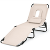 Image of Costway Outdoor Furniture Beige Outdoor Folding Chaise Beach Pool Patio Lounge Chair Bed with Adjustable Back and Hole by Costway 05982317 Chaise Beach Pool Patio Lounge Chair Bed with Adjustable by Costway