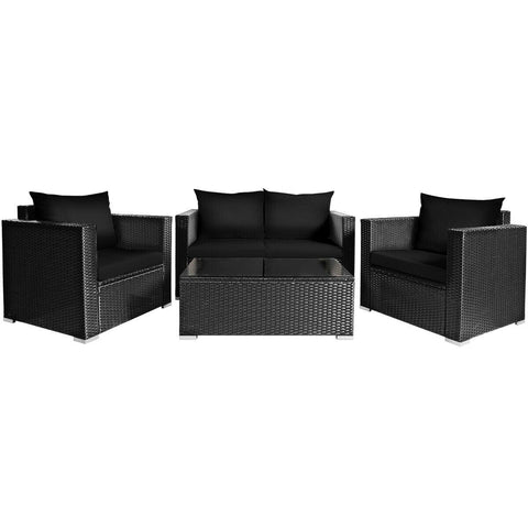 Costway Outdoor Furniture Black 4 Pcs Patio Rattan Cushioned Furniture Set by Costway 69184750-B 4 Pcs Patio Rattan Cushioned Furniture Set by Costway SKU# 69184750