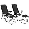 Image of Costway Outdoor Furniture Black 4 Pieces Patio Adjustable Back Folding Dining Chair Ottoman Set by Costway 38469501- B 4 pcs Patio Adjustable Back Folding Dining Chair Ottoman Set Costway