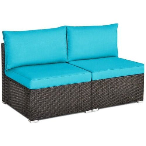 Costway Outdoor Furniture Blue 2 PCS Patio Rattan Armless Sofa with Cushion by Costway 7461759520646 82490316-Bl 2 PCS Patio Rattan Armless Sofa with Cushion by Costway SKU# 82490316