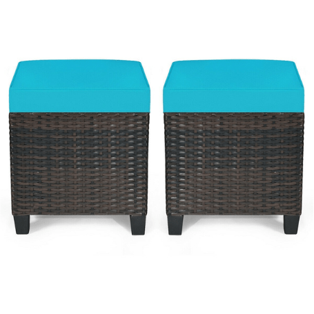 Costway Outdoor Furniture Blue 2 Pieces Patio Rattan Ottoman Cushioned Seat by Costway 87142530