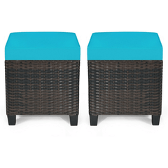 2 Pieces Patio Rattan Ottoman Cushioned Seat by Costway