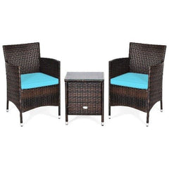 Costway Outdoor Furniture Blue 3 Pcs Patio Furniture Set Outdoor Wicker Rattan Set By Costway 190431147709 03548730-Bl 3 Pcs Patio Furniture Set Outdoor Wicker Rattan Set Costway 03548729