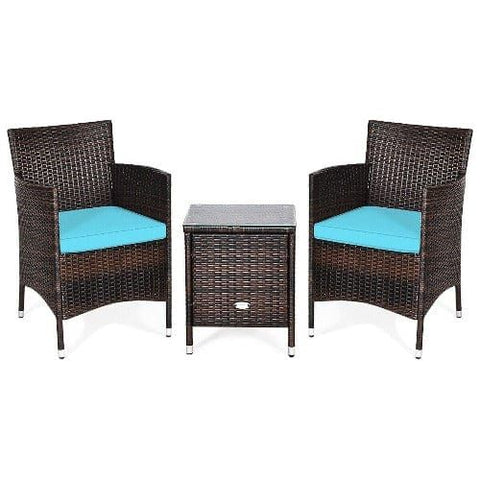 Costway Outdoor Furniture Blue 3 Pcs Patio Furniture Set Outdoor Wicker Rattan Set By Costway 190431147709 03548730-Bl 3 Pcs Patio Furniture Set Outdoor Wicker Rattan Set Costway 03548729