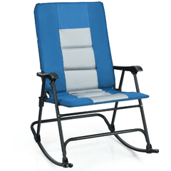 Costway Outdoor Furniture Blue Foldable Rocking Padded Portable Camping Chair with Backrest and Armrest by Costway 68275493- B Foldable Rocking Padded Portable Camping Chair with Backrest & Armrest