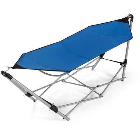 Costway Outdoor Furniture Blue Portable Folding Steel Frame Hammock with Bag by Costway 42059136- Blue