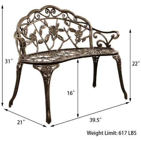 Costway Outdoor Furniture Bronze Aluminum Patio Outdoor Garden Bench Chair Loveseat Cast by Costway 86429715