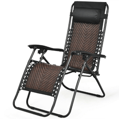 Folding Rattan Zero Gravity Lounge Chair with Removable Head Pillow by Costway