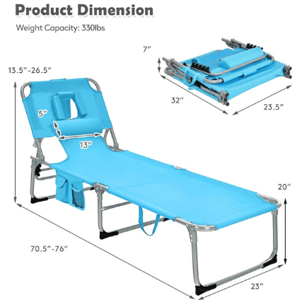 Costway Outdoor Furniture Folding Beach Lounge Chair with Pillow for Outdoor by Costway