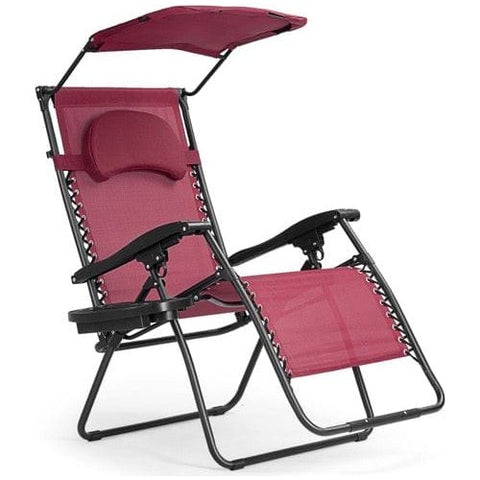 Folding Recliner Lounge Chair with Shade Canopy Cup Holder  SKU: 19826035