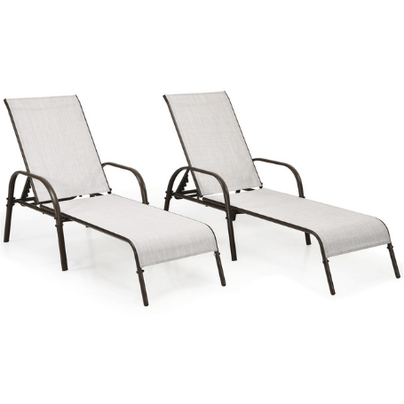 Costway Outdoor Furniture Gray 2 Pcs Outdoor Patio Lounge Chair Chaise Fabric with Adjustable Reclining Armrest by Costway 14380597