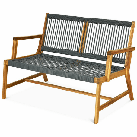 Costway Outdoor Furniture Gray 2-Person Acacia Wood Yard Bench for Balcony and Patio by Costway 34176208