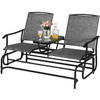 Image of Costway Outdoor Furniture Gray 2-Person Double Rocking Loveseat with Mesh Fabric and Center Tempered Glass Table by Costway 10985624 2-Person Rocking Loveseat Fabric Center Tempered Glass Table by Costway