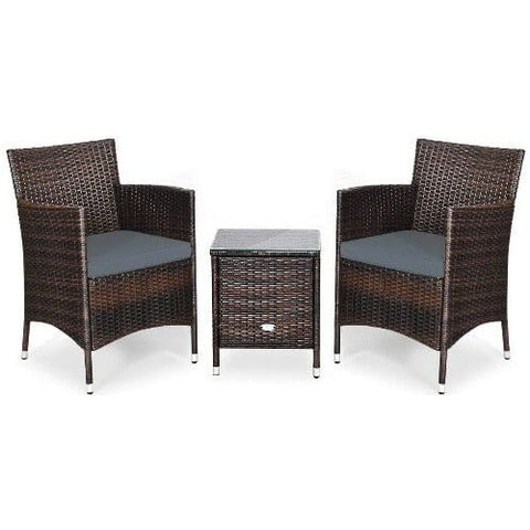 Costway Outdoor Furniture Gray 3 Pcs Patio Furniture Set Outdoor Wicker Rattan Set By Costway 190431147709 03548731-G 3 Pcs Patio Furniture Set Outdoor Wicker Rattan Set Costway 03548729