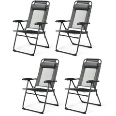 4 Pcs Patio Garden Adjustable Reclining Folding Chairs with Headrest by Costway