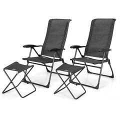 4 Pieces Patio Adjustable Back Folding Dining Chair Ottoman Set by Costway