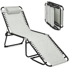 Folding Heightening Design Beach Lounge Chair with Pillow for Patio by Costway