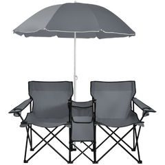 Portable Folding Picnic Double Chair With Umbrella by Costway