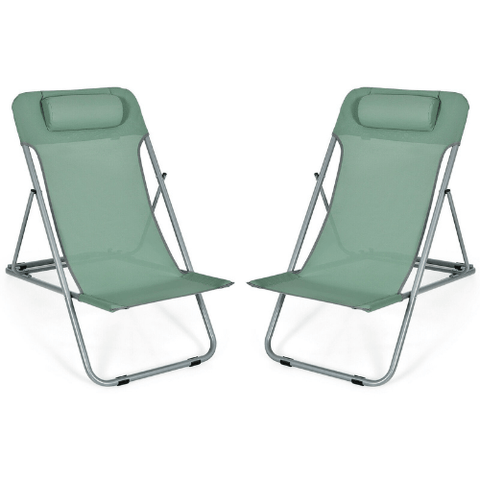 Costway Outdoor Furniture Green Portable Beach Chair Set of 2 with Headrest by Costway 41062578- G Portable Beach Chair Set of 2 with Headrest by Costway SKU# 41062578