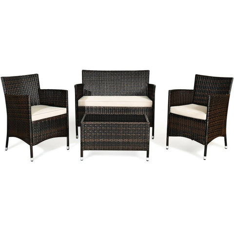 Costway Outdoor Furniture Khaki 4 Pcs Patio Rattan Conversation Set Outdoor Wicker Furniture Set by Costway 756839378628 68317402-K