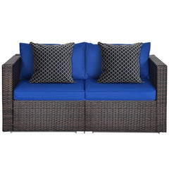 Costway Outdoor Furniture Navy 2 PCS Patio Rattan Sectional Conversation Sofa Set by Costway 7461759207288 86547092-N 2 PCS Patio Rattan Sectional Conversation Sofa Set by Costway 86547092