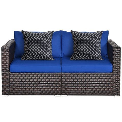 Costway Outdoor Furniture Navy 2 PCS Patio Rattan Sectional Conversation Sofa Set by Costway 7461759207288 86547092-N 2 PCS Patio Rattan Sectional Conversation Sofa Set by Costway 86547092