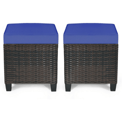 Costway Outdoor Furniture Navy 2 Pieces Patio Rattan Ottoman Cushioned Seat by Costway 87142530