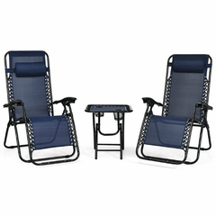 3 Pieces Folding Portable Zero Gravity Reclining Lounge Chairs Table Set by Costway