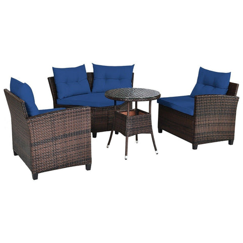 Costway Outdoor Furniture Navy 4 Pcs Furniture Patio Set Outdoor Wicker Sofa Set by Costway 7461758458926 21935806-N 4 Pcs Furniture Patio Set Outdoor Wicker Sofa Set by Costway 21935806