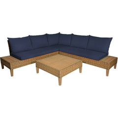 4 PCS Patio Rattan Furniture Set with Wooden Side Table by Costway