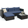 Image of Costway Outdoor Furniture Navy 5 Pcs Patio Rattan Sectional Furniture Set with Cushions and Coffee Table By Costway 781880282419 01856240 5 Pcs Patio Rattan Sectional Furniture Cushions Coffee Table Costway