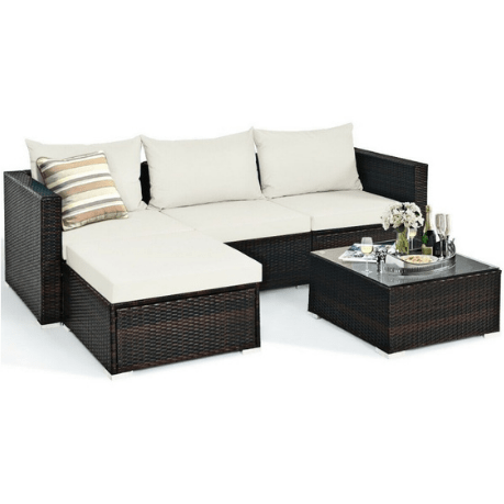 Costway Outdoor Furniture Off White 5 Pcs Patio Rattan Sectional Furniture Set with Cushions and Coffee Table By Costway 796914885412 01856239 5 Pcs Patio Rattan Sectional Furniture Cushions Coffee Table Costway