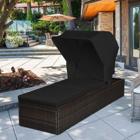 Costway Outdoor Furniture Outdoor Adjustable Cushioned Chaise Lounge Chair with Folding Canopy by Costway 58912764 Outdoor Adjustable Cushioned Chaise Lounge Chair with Folding Canopy