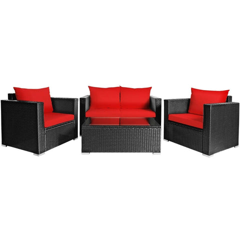 Costway Outdoor Furniture Red 4 Pcs Patio Rattan Cushioned Furniture Set by Costway 7461759283800 69184750-R 4 Pcs Patio Rattan Cushioned Furniture Set by Costway SKU# 69184750